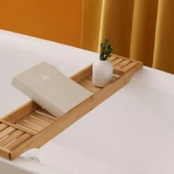 Merkloos Decopatent® Badrekje Voor Over Bad - 70 Cm - Bamboe Hout - Badrek - Badplank - Badbrug - Basic Bad Tafeltje Voor In Bad - Naturel -Badkamerartikelen Winkel 1200x1200 673