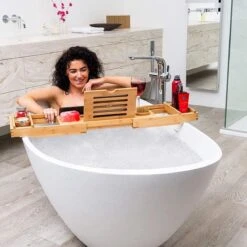 Merkloos Decopatent® Luxe Badplank - Badrekje - Uitschuifbaar 75 Tot 110 Cm - Boekenhouder - Tablethouder - Bamboe Hout Badplankje - Badrek -Badkamerartikelen Winkel 1200x1200 678