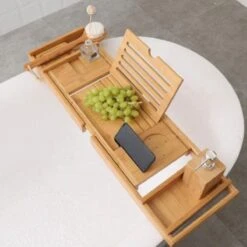 Merkloos Decopatent® Luxe Badplank - Badrekje - Uitschuifbaar 75 Tot 110 Cm - Boekenhouder - Tablethouder - Bamboe Hout Badplankje - Badrek -Badkamerartikelen Winkel 1200x1200 679