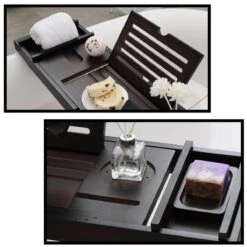 Merkloos Decopatent® Badplank - Uitschuifbaar 75 -> 110 Cm - Verstelbaar Bamboe Badrekje Voor In Bad - Boekenhouder - Tablethouder - Bruin -Badkamerartikelen Winkel 1200x1200 689