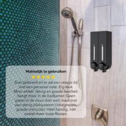 Aquathof, Zeepdispenser, Mat Zwart, 2 Kamer, 2 Reservoirs, 2x250ml - Hangend - Wandmontage -Badkamerartikelen Winkel 1200x1200 708
