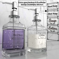 Wonix® - Zeepdispenser - Zeeppompje - Transparant Glas - RVS Pompkop - Met Stickers - 350ml - 2 Stuks -Badkamerartikelen Winkel 1200x1200 739