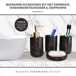 Badkamer Accessoires Set – Tandenborstelhouder –Zeeppompje Zeepbakje – Keramiek Met Marmer Design – Zwart 8 Badkamer Accessoires Set – Tandenborstelhouder –Zeeppompje Zeepbakje – Keramiek Met Marmer Design – Zwart -Badkamerartikelen Winkel 1200x1200 783