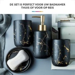 Badkamer Accessoires Set – Tandenborstelhouder –Zeeppompje Zeepbakje – Keramiek Met Marmer Design – Zwart 11 Badkamer Accessoires Set – Tandenborstelhouder –Zeeppompje Zeepbakje – Keramiek Met Marmer Design – Zwart -Badkamerartikelen Winkel 1200x1200 786