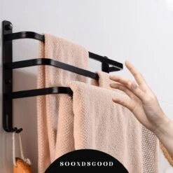 Merkloos Soondsgood Luxe 3 Laags Handdoekrek - Zelfklevend Of Boren - Zwart - Eenvoudige Installatie - Badkamer - Handdoekenrek - Handdoekhouder - 50x14x25cm -Badkamerartikelen Winkel 1200x1200 791