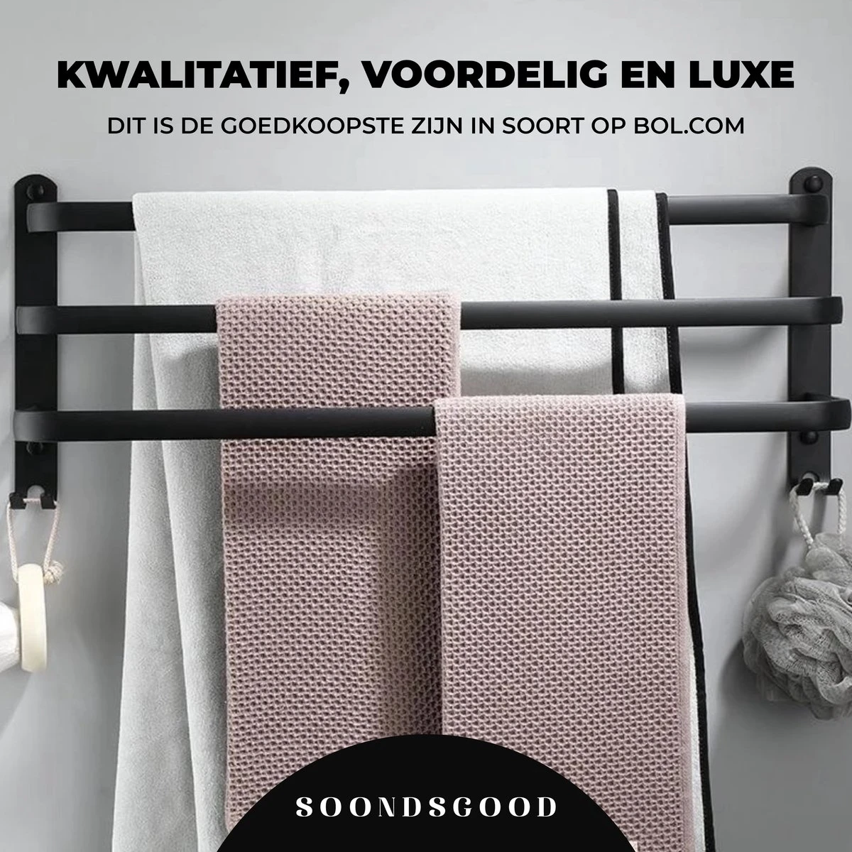 Merkloos Soondsgood Luxe 3 Laags Handdoekrek - Zelfklevend Of Boren - Zwart - Eenvoudige Installatie - Badkamer - Handdoekenrek - Handdoekhouder - 30x14x25cm 2 Merkloos Soondsgood Luxe 3 Laags Handdoekrek - Zelfklevend Of Boren - Zwart - Eenvoudige Installatie - Badkamer - Handdoekenrek - Handdoekhouder - 30x14x25cm - Afbeelding 2