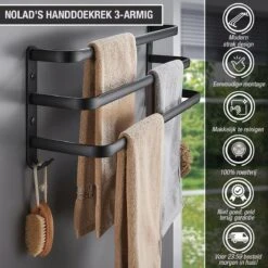 Nolad® Handdoekrek 3-armig - Handdoekhouder - Handdoekenrek - Zwart -Badkamerartikelen Winkel 1200x1200 8