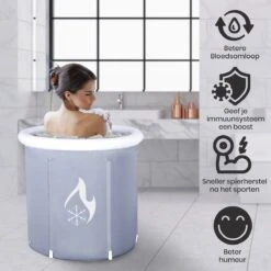 Zitbad Voor Volwassenen - Bath Bucket - Ijsbad - Ice Bath - Inklapbaar Bad - Wim Hof Methode - Opblaasbaarbad - Inclusief Voetpomp - Inclusief Ingebouwd Zitkussen - Grijs -Badkamerartikelen Winkel 1200x1200 819