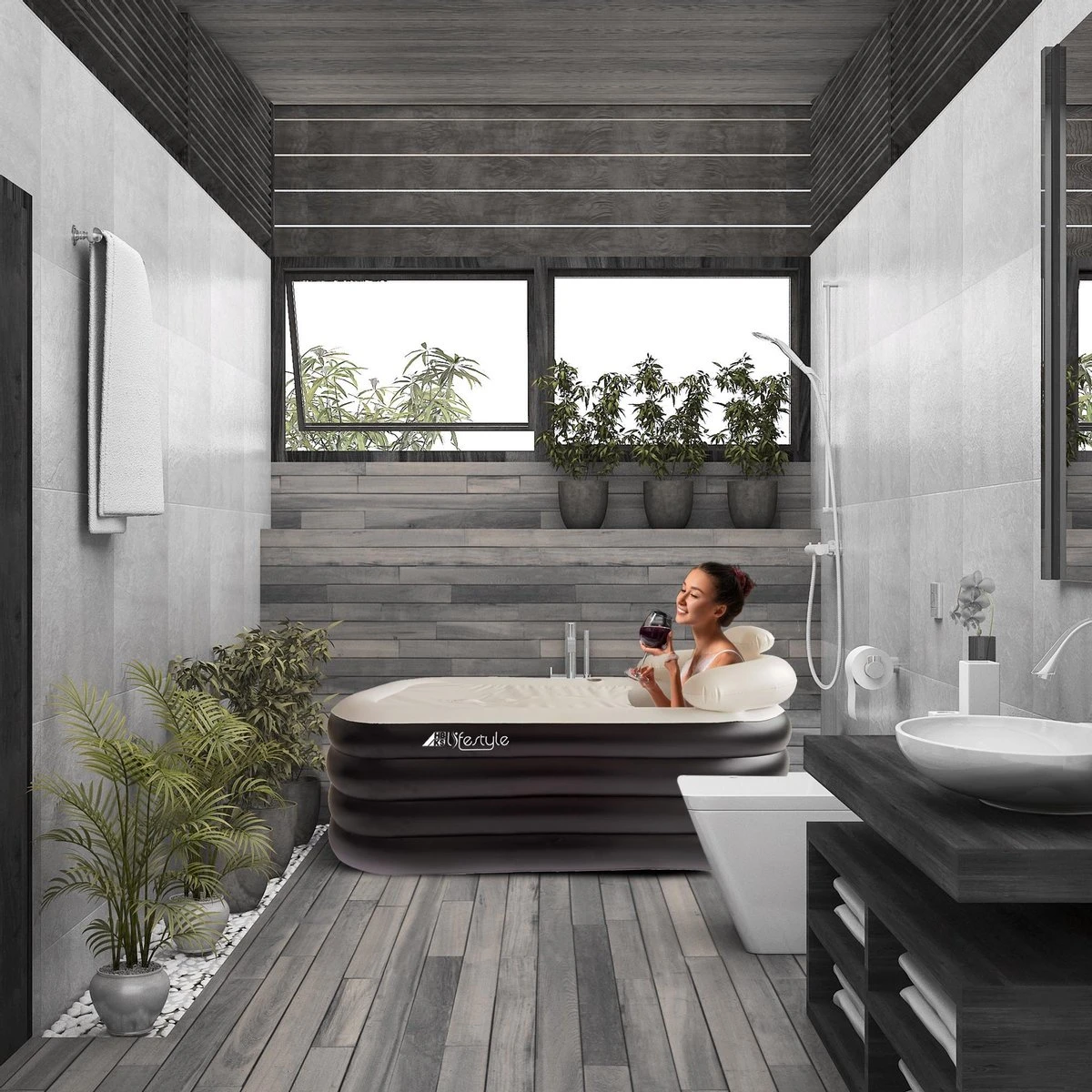 HBKS Lifestyle Bad – Opblaasbaar Ligbad – Bath Bucket – Zitbad Voor Volwassenen - Ijsbad Wim Hof Methode - Badkuip – Ice Bath – Zwart 3 HBKS Lifestyle Bad – Opblaasbaar Ligbad – Bath Bucket – Zitbad Voor Volwassenen - Ijsbad Wim Hof Methode - Badkuip – Ice Bath – Zwart - Afbeelding 3