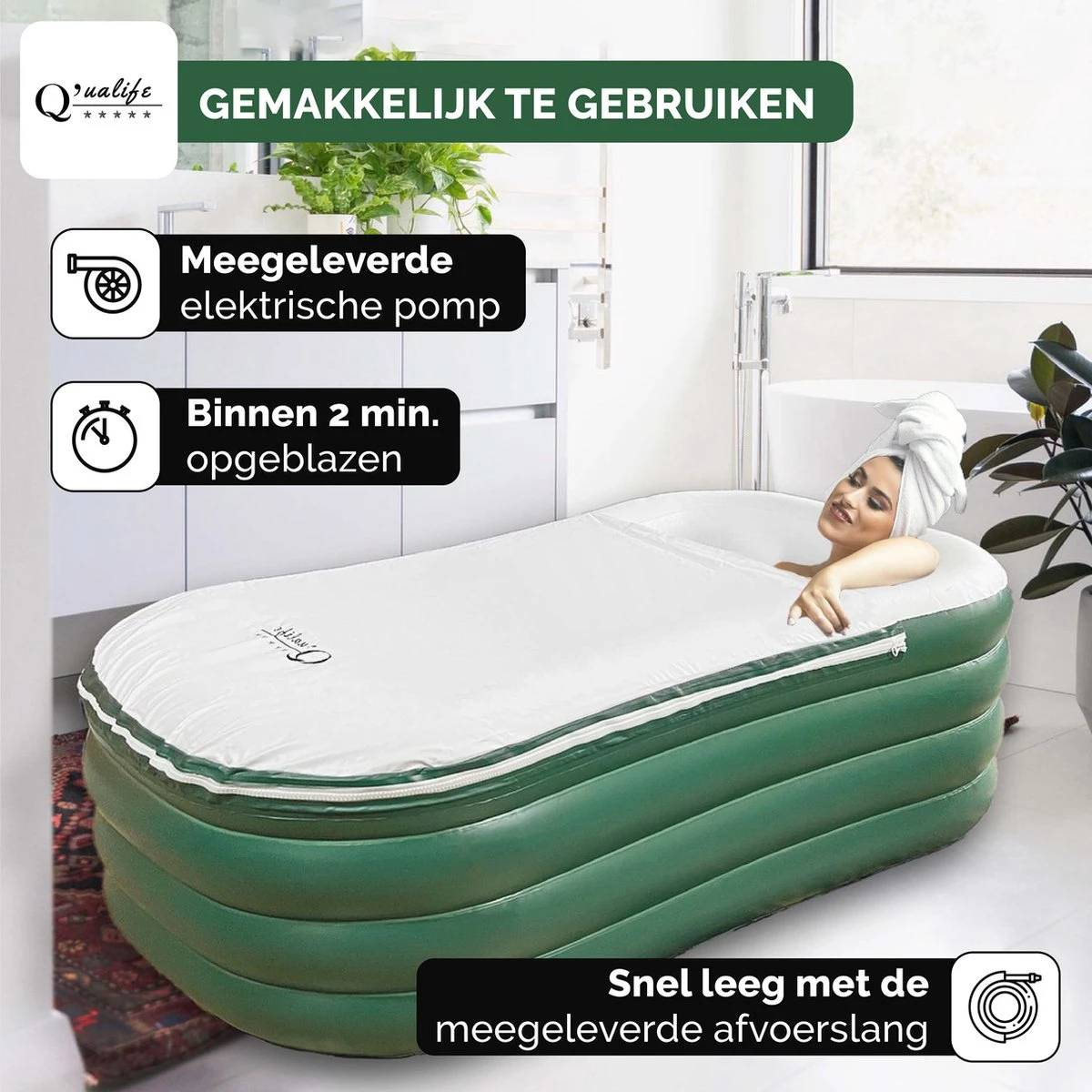Q’ualife® Opblaasbaar Bad – Ligbad – Zitbad – Opblaasbaar Ligbad – Bad – Badkuip Volwassenen 2 Q’ualife® Opblaasbaar Bad – Ligbad – Zitbad – Opblaasbaar Ligbad – Bad – Badkuip Volwassenen - Afbeelding 2