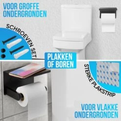 Strex WC Rolhouder Met Plankje - Zwart - Zelfklevend / Boren / Zonder Boren - Toiletrolhouder - WC Papier Houder 11 Strex WC Rolhouder Met Plankje - Zwart - Zelfklevend / Boren / Zonder Boren - Toiletrolhouder - WC Papier Houder -Badkamerartikelen Winkel 1200x1200 91