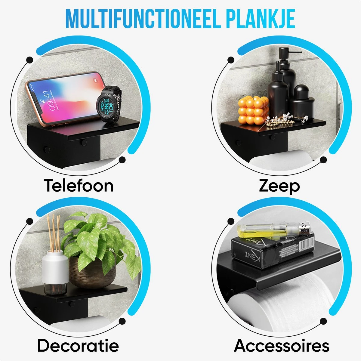 Strex WC Rolhouder Met Plankje - Zwart - Zelfklevend / Boren / Zonder Boren - Toiletrolhouder - WC Papier Houder 7 Strex WC Rolhouder Met Plankje - Zwart - Zelfklevend / Boren / Zonder Boren - Toiletrolhouder - WC Papier Houder - Afbeelding 7