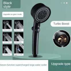 Waterbesparende Douchekop - Hoofddouche - Regendouche - Met ECO STOP Knop - 5 Standen - ABS - Zwart -Badkamerartikelen Winkel 1200x1200 988