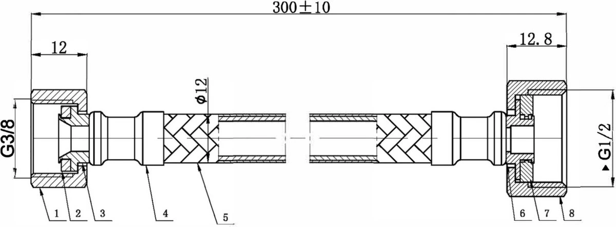 Ben Flexibele Aansluitslang 30 Cm Mat Zwart, 3/8 Inch. Moer X 1/2 Inch. Moer 2 Ben Flexibele Aansluitslang 30 Cm Mat Zwart, 3/8 Inch. Moer X 1/2 Inch. Moer - Afbeelding 2