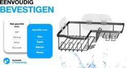 STRICX Doucherekhoek 2 Laags Zwart - Zonder Boren - Zelfklevend Doucherek - Doucherek - Doucherek Voor Badkamer/ Keuken - Doucherek Met Plakstrip - Keukenrek Met Plakstrip - Badrek Douche – Doucherek Hoekvorm - Badkamerrek Douchemandje -Badkamerartikelen Winkel 1200x652