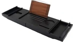 Merkloos Decopatent® Badplank - Uitschuifbaar 75 -> 110 Cm - Verstelbaar Bamboe Badrekje Voor In Bad - Boekenhouder - Tablethouder - Zwart -Badkamerartikelen Winkel 1200x691