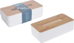 Merkloos Tissuedoos/tissuebox Rechthoekig Van Kunststof Met Bovenkant Van Bamboe Hout 26 X 13 Cm Wit -Badkamerartikelen Winkel 1200x703