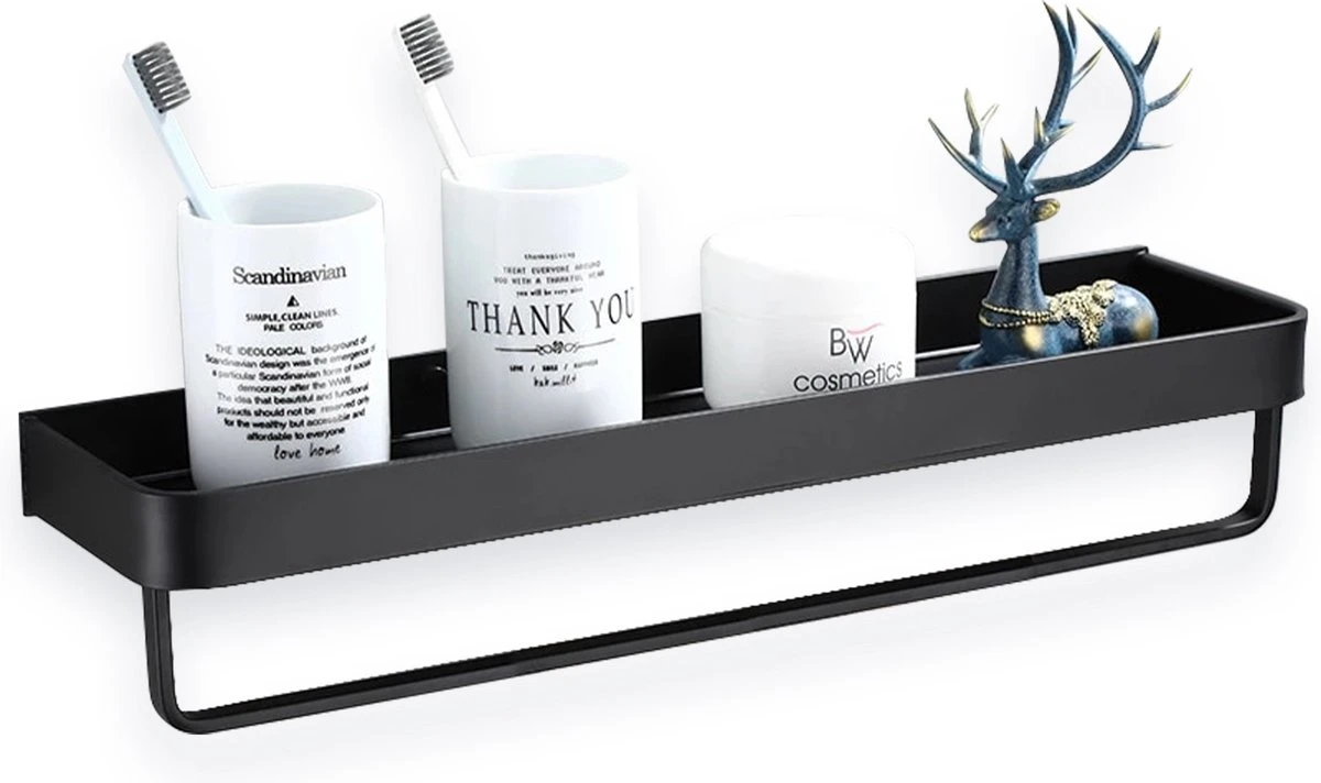 Merkloos Doucherek Zonder Boren 2x 30 Cm – Doucherek – Doucherek Hangend – Badkamerrek – Zonder Boren – IP68 Waterdicht – 4KG Draagkracht – Zwart RVS 2 Merkloos Doucherek Zonder Boren 2x 30 Cm – Doucherek – Doucherek Hangend – Badkamerrek – Zonder Boren – IP68 Waterdicht – 4KG Draagkracht – Zwart RVS - Afbeelding 2