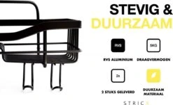 STRICX Doucherek 2 Laags Zwart - Zelfklevend Doucherek Inclusief 3 Ophanghaakjes - Doucherek Voor Badkamer / Keuken - Doucherek Met Plakstrip - Keukenrek Met Plakstrip - Badrek Douche - Kruidenrek Specerijen - Badkamerrek Douchemandje -Badkamerartikelen Winkel 1200x735