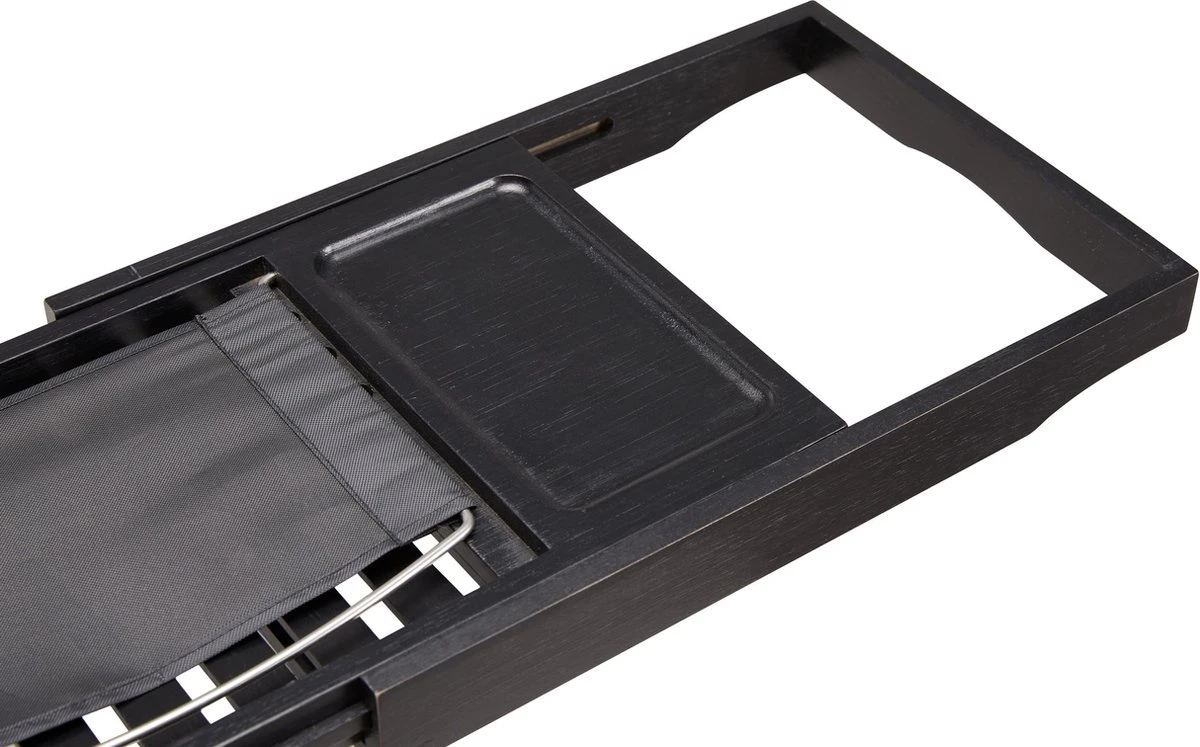 ACAZA Badrekje - Uitschuifbare Bamboe Bad Brug (Min 70 Cm - Max 105cm) - Verstelbare Plank Voor In Bad Met Tablet Houder - Zwart 5 ACAZA Badrekje - Uitschuifbare Bamboe Bad Brug (Min 70 Cm - Max 105cm) - Verstelbare Plank Voor In Bad Met Tablet Houder - Zwart - Afbeelding 5