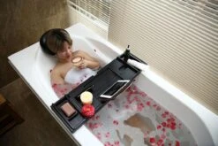 Merkloos Decopatent® Badplank - Uitschuifbaar 75 -> 110 Cm - Verstelbaar Bamboe Badrekje Voor In Bad - Boekenhouder - Tablethouder - Zwart -Badkamerartikelen Winkel 1200x800 15