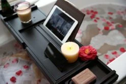 Merkloos Decopatent® Badplank - Uitschuifbaar 75 -> 110 Cm - Verstelbaar Bamboe Badrekje Voor In Bad - Boekenhouder - Tablethouder - Zwart -Badkamerartikelen Winkel 1200x800 16