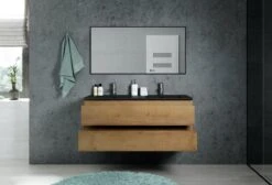 Badkamermeubel Angela 120cm Eiken - Badmeubel Met Zwarte Wastafel -Badkamerartikelen Winkel 1200x815 2