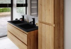 Badkamermeubel Angela 120cm Eiken - Badmeubel Met Zwarte Wastafel -Badkamerartikelen Winkel 1200x830 3