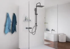 SCHÜTTE Mallorca Douchesysteem - Regendouche - 95 Cm Stang - Wandhouder In Hoogte Verstelbaar - Mat Zwart -Badkamerartikelen Winkel 1200x834 1