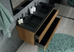 Badkamermeubel Angela 120cm Eiken - Badmeubel Met Zwarte Wastafel -Badkamerartikelen Winkel 1200x857 1