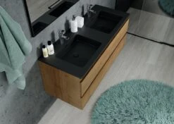 Badkamermeubel Angela 120cm Eiken - Badmeubel Met Zwarte Wastafel -Badkamerartikelen Winkel 1200x857