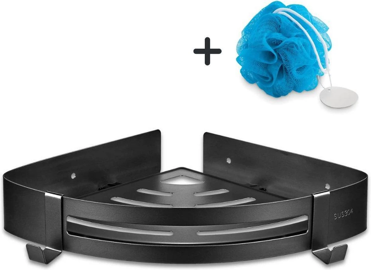 Doucherek Zonder Boren Badkamer Accessoires Zelfklevend | Douchemandje | Badrek | Douche Rek Zwart | Hoekrek Hangend | Blueplato® 4 Doucherek Zonder Boren Badkamer Accessoires Zelfklevend | Douchemandje | Badrek | Douche Rek Zwart | Hoekrek Hangend | Blueplato® - Afbeelding 4
