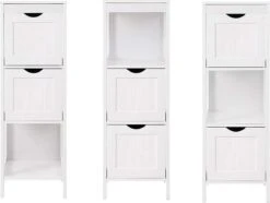 Staand Houten Badkamerkastje Met 2 Te Benutten Schuiflades - Vrijstaand Kastje Voor Badkamer Met Twee Lades - 30x30x89cm - Wit -Badkamerartikelen Winkel 1200x903 3