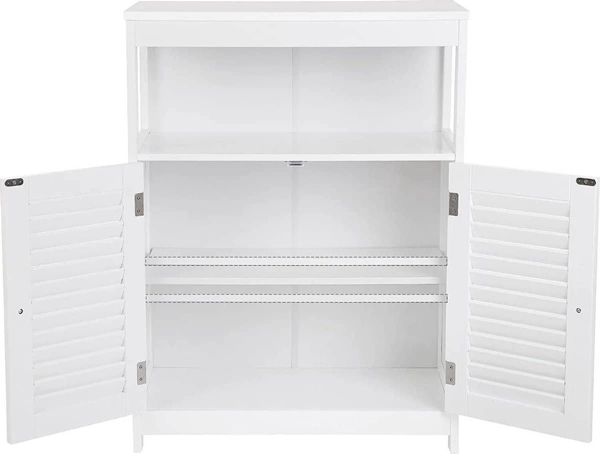 Songmics Badkamerkast Van Hout, Badkamerorganizer, Badkamerrek, Vrijstaand Met 2 Lamellendeuren, Wit, BBC40WT 4 Songmics Badkamerkast Van Hout, Badkamerorganizer, Badkamerrek, Vrijstaand Met 2 Lamellendeuren, Wit, BBC40WT - Afbeelding 4