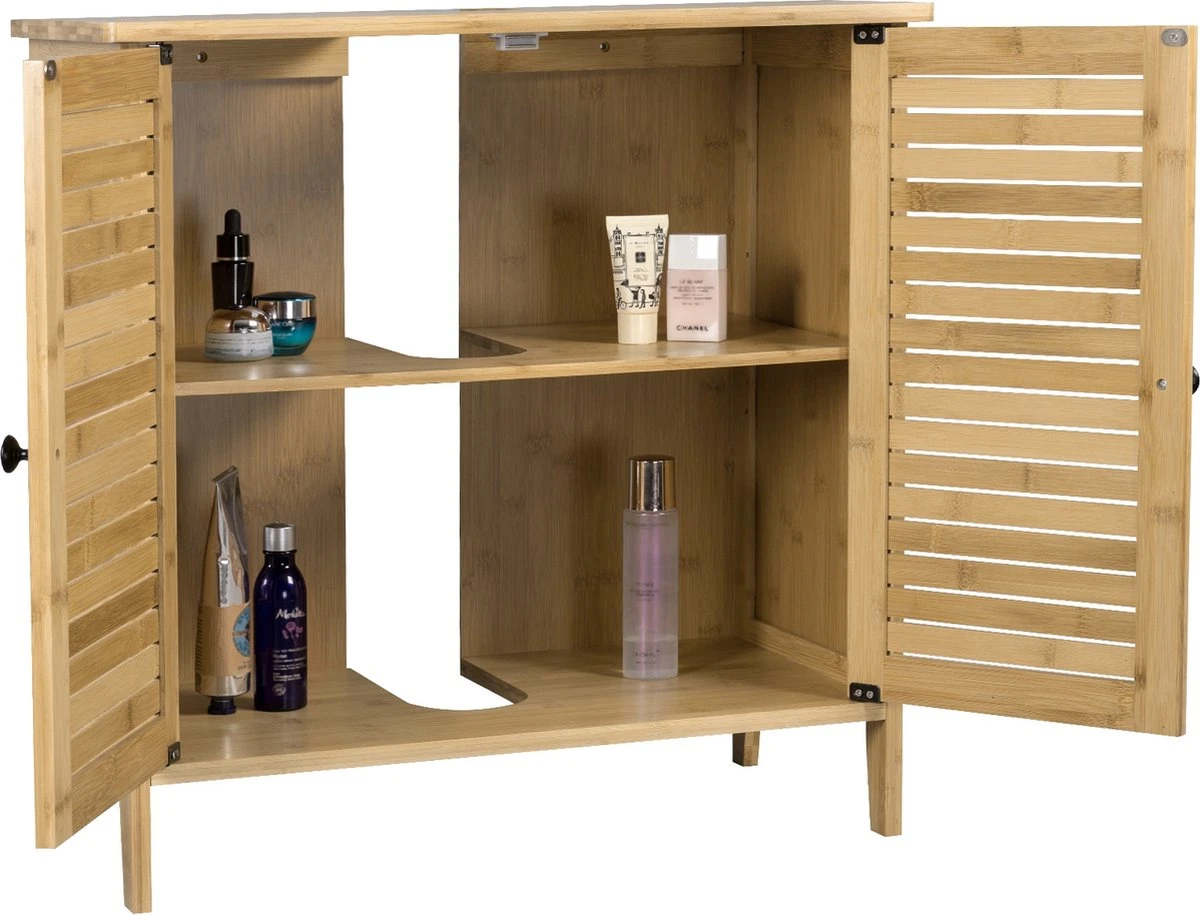 Kamyra® Badkamermeubel Bamboe - Badkamerkast, Wastafelmeubel, Onderkast Wastafel - 60x30x60 Cm - Bamboe 2 Kamyra® Badkamermeubel Bamboe - Badkamerkast, Wastafelmeubel, Onderkast Wastafel - 60x30x60 Cm - Bamboe - Afbeelding 2