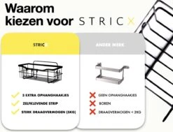 STRICX Doucherek 2 Laags Zwart - Zelfklevend Doucherek Inclusief 3 Ophanghaakjes - Doucherek Voor Badkamer / Keuken - Doucherek Met Plakstrip - Keukenrek Met Plakstrip - Badrek Douche - Kruidenrek Specerijen - Badkamerrek Douchemandje -Badkamerartikelen Winkel 1200x920 1