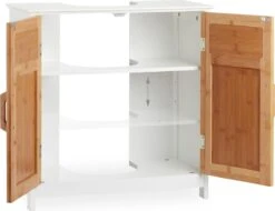 Relaxdays Wastafelonderkast Bamboe - Wastafelkast - Badkamerkast - Onderkast - Wit-bruin -Badkamerartikelen Winkel 1200x922 4