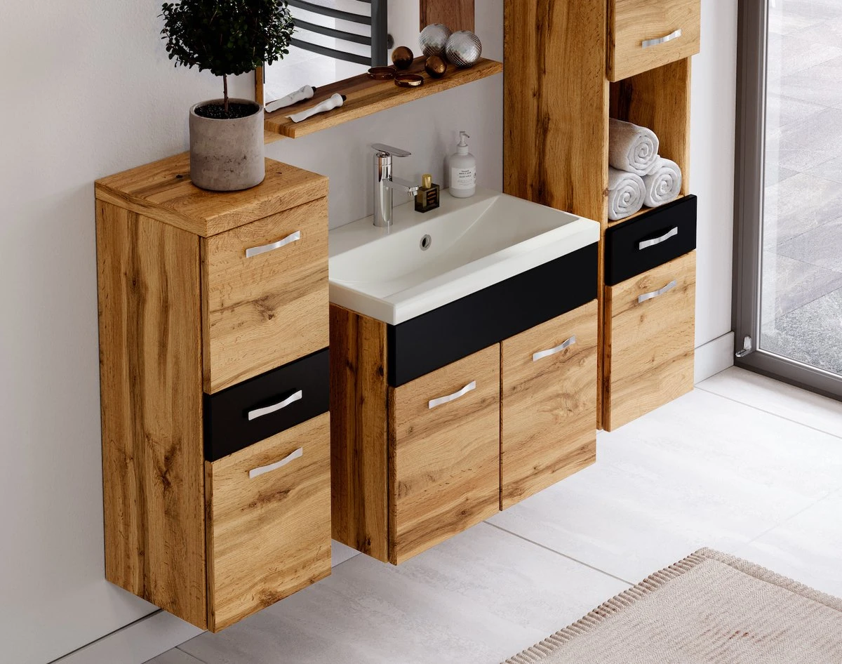 Badmeubelset Alba 60cm Zwart Met Eiken Compleet Badkamermeubel 3 Badmeubelset Alba 60cm Zwart Met Eiken Compleet Badkamermeubel - Afbeelding 3