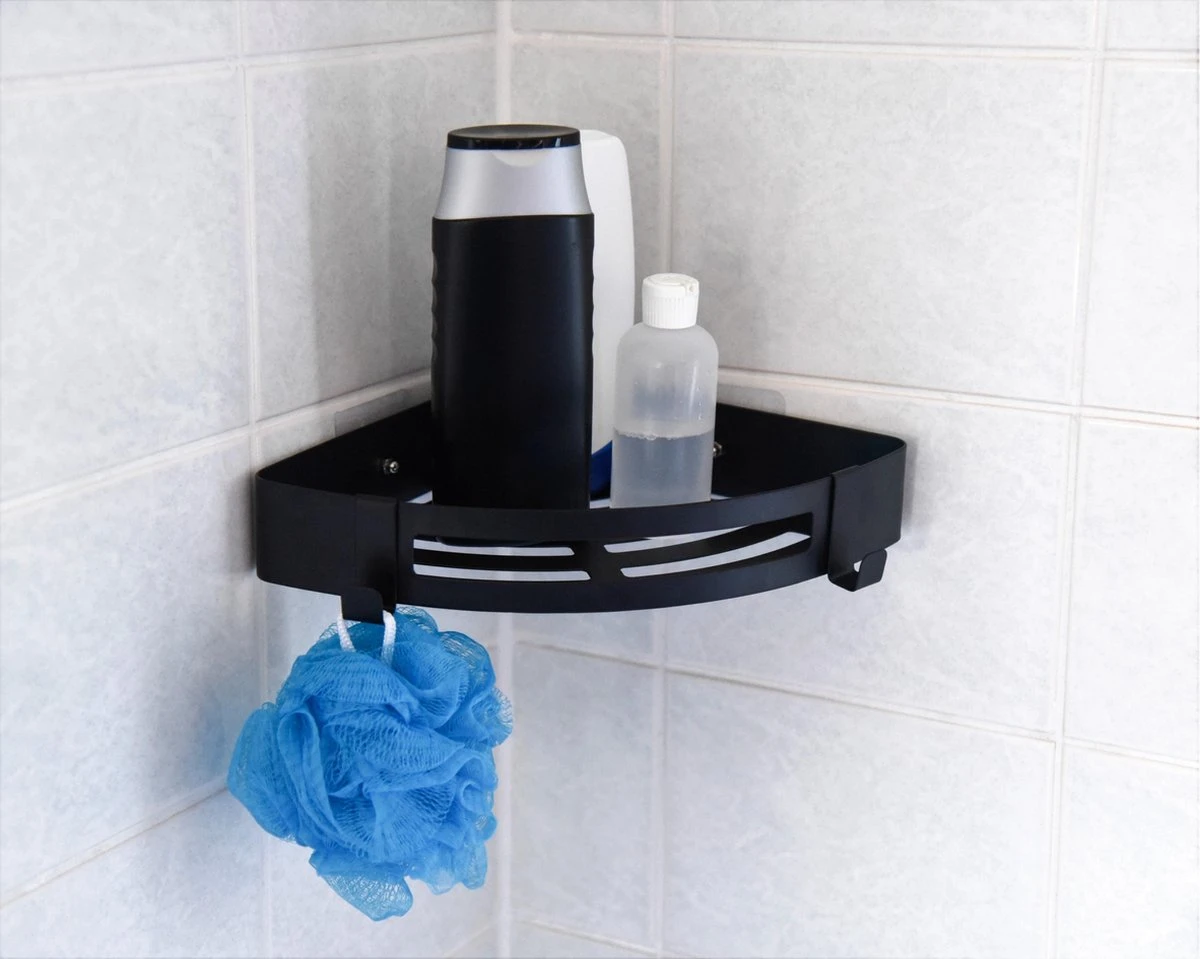 Doucherek Zonder Boren Badkamer Accessoires Zelfklevend | Douchemandje | Badrek | Douche Rek Zwart | Hoekrek Hangend | Blueplato® 3 Doucherek Zonder Boren Badkamer Accessoires Zelfklevend | Douchemandje | Badrek | Douche Rek Zwart | Hoekrek Hangend | Blueplato® - Afbeelding 3