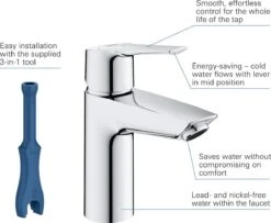 GROHE QuickFix Start Waterbesparende Wastafelkraan - Met EcoJoy® - Incl. Push-open Waste - Chroom - 23551002 -Badkamerartikelen Winkel 1200x985 1