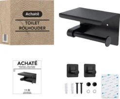 Toiletrolhouder Met Plankje - Zelfklevend Of Boren - WC Rolhouder - Incl. Handdoekhaakjes - Zwart -Badkamerartikelen Winkel 1200x994