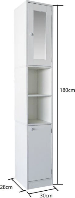 Kolomkast - Opbergkast Badkamer Of Hal - Met Spiegel - 180 Cm Hoog - Wit -Badkamerartikelen Winkel 458x1200