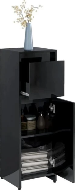 Furniture Limited - 4-delige Badkamermeubelset Bewerkt Hout Hoogglans Zwart -Badkamerartikelen Winkel 477x1200