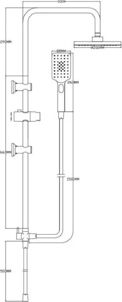 4bathroomz® Luxe Douchekolom Regendouche 20 Cm - Zwart -Badkamerartikelen Winkel 485x1200 1