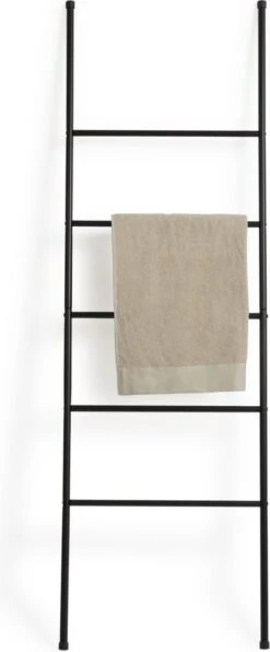 Lifa Bathing Handdoekladder - Multifunctionele Handdoekenrek - Zwarte Handdoekhouder - Staand - 5 Treden - Metaal - Voor Kleding, Handdoeken En Beddengoed - Badkamer, Keuken En Woonkamer - 50 X 160 Cm -Badkamerartikelen Winkel 497x1200 1