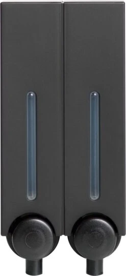 Aquathof, Zeepdispenser, Mat Zwart, 2 Kamer, 2 Reservoirs, 2x250ml - Hangend - Wandmontage -Badkamerartikelen Winkel 551x1200
