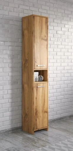 Badplaats Badkamerkast Nemo 32 Cm X 29 Cm X 167 Cm - Eiken - Staande Kolomkast Met Twee Deuren -Badkamerartikelen Winkel 579x1200 2