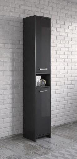 Badplaats Badkamerkast Nemo 32 Cm X 29 Cm X 167 Cm - Zwart Hoogglans - Staande Kolomkast Met Twee Deuren 9 Badplaats Badkamerkast Nemo 32 Cm X 29 Cm X 167 Cm - Zwart Hoogglans - Staande Kolomkast Met Twee Deuren -Badkamerartikelen Winkel 579x1200 3