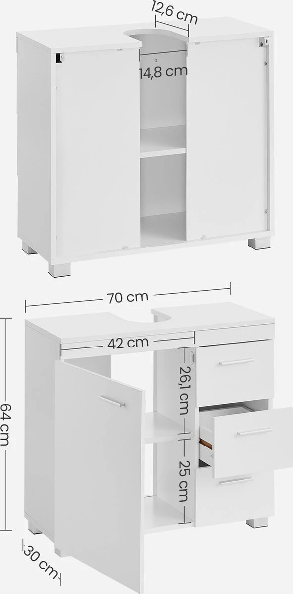 Signature Home Beirut Wastafel - Badkamerkast Met 3 Grote Lades - Badkamerkast - 2 Vakken Achter De Deur - Badkameronderkast Met Poten - 30 X 70 X 64 Cm - Wit 2 Signature Home Beirut Wastafel - Badkamerkast Met 3 Grote Lades - Badkamerkast - 2 Vakken Achter De Deur - Badkameronderkast Met Poten - 30 X 70 X 64 Cm - Wit - Afbeelding 2