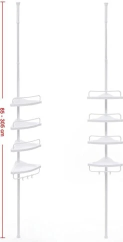 Hoppa! Telescopisch Doucherek Zonder Boren / Uitschuifbaar Douche Rek Van 85-305 Cm - Badopbergrek - Wit -Badkamerartikelen Winkel 613x1200